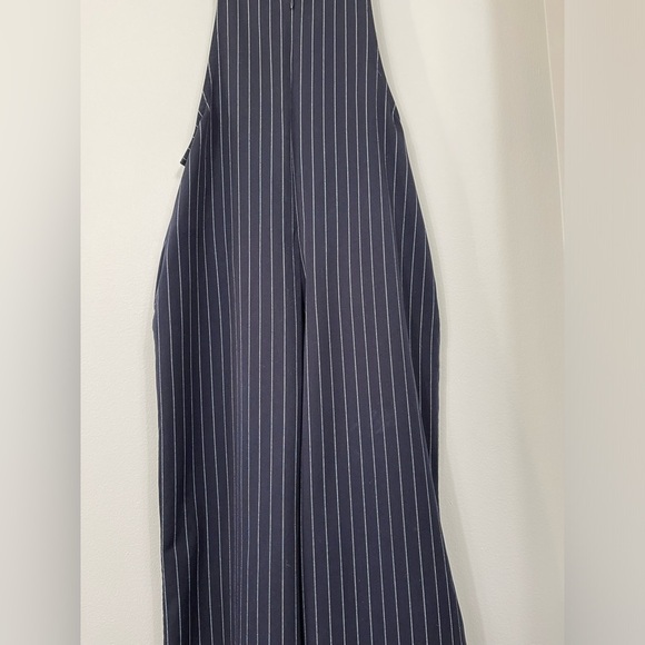 Navy Pinstripe Jumpsuit Navy Blue White Striped Romper Size M - Picture 11 of 14